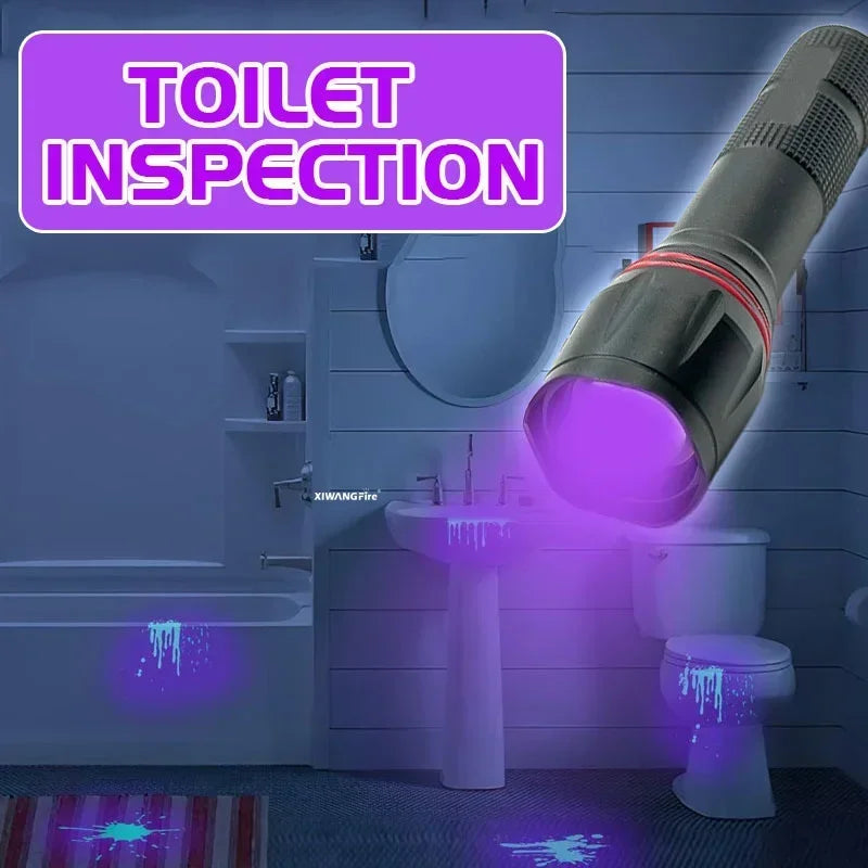 395nm LED UV Flashlight Rechargeable Zoomable Torch Light for Pet Urine Stain Detector Tools Lantern Money Fluorescer Detector