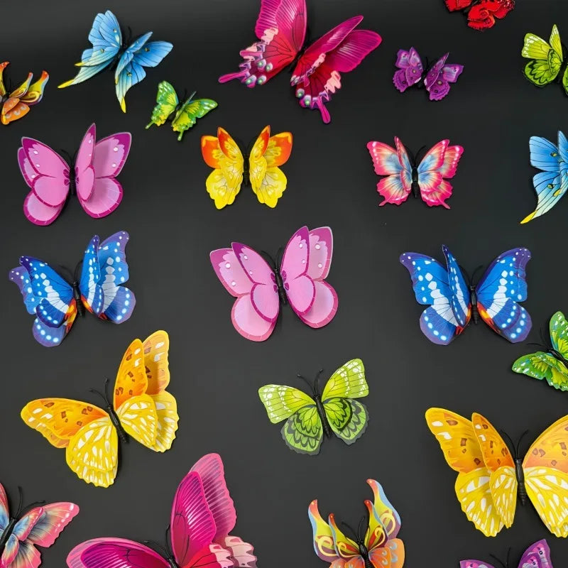 12pcs 3D Double Layer Butterflies Wall Stickers Living Room Decor Wedding Kids Room Decoration DIY Wall Art Magnet Stickers