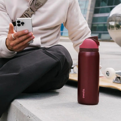 FreeSip Insulated Stainless Steel Water Bottle with Straw, BPA-Free Sports Water Bottle, Great for Travel, 32Oz, Black Cherry