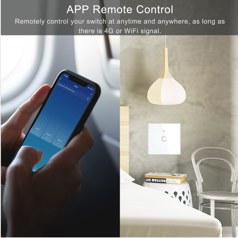 WiFi Smart Switch EU Light Wall Touch Switch 220V No Need Neutral Wire Tuya Smart Life Work with Alexa Google Home 1/2/3Gang