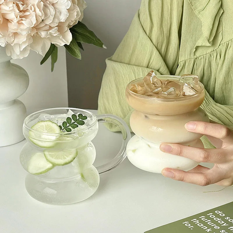 Transparant Drinking Glass Cup Creative Wave Shape Iced Coffee Tumbler Cup Juice Milk Tea Mug Drinkware Water Glasses Ripple Mug