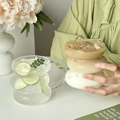 Transparant Drinking Glass Cup Creative Wave Shape Iced Coffee Tumbler Cup Juice Milk Tea Mug Drinkware Water Glasses Ripple Mug