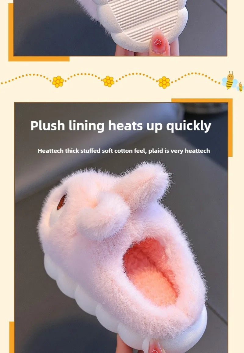 New Winter Cute Big eyed Rabbit Children's Waterproof Warm Non-slip Fluffy Slippers For Girls Boys Kids Indoor Home Cotton Shoes