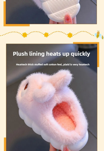 New Winter Cute Big eyed Rabbit Children's Waterproof Warm Non-slip Fluffy Slippers For Girls Boys Kids Indoor Home Cotton Shoes