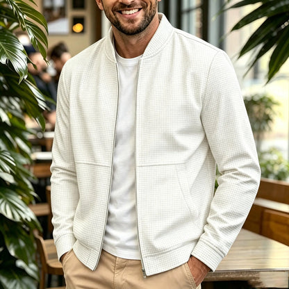 Men's Casual Bomber Jacket, Stand Collar Full Zip Outerwear with Pockets, Everyday Business Casual Wear