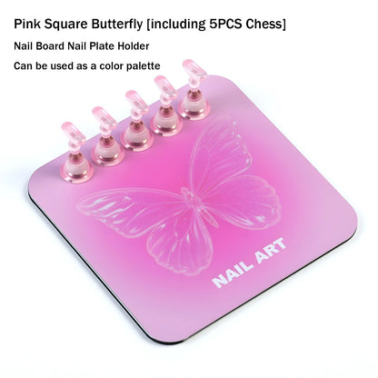 Pink Butterfly Nail Holder 6Pcs/Set False Nail Tip Practice Stand Aurora Base Full Magnetic Holder Tray Nail Art Salon Practice