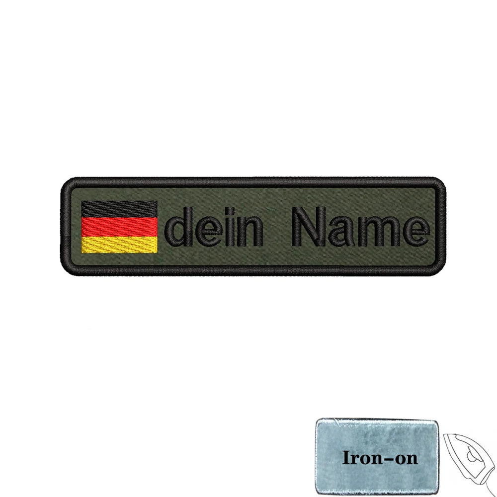 1PC 10cmX2.5cm Custom Name Flag Patch Badge Iron On Hook Loop Army green Netherlands Germany Russia France Belgium Italy Spain