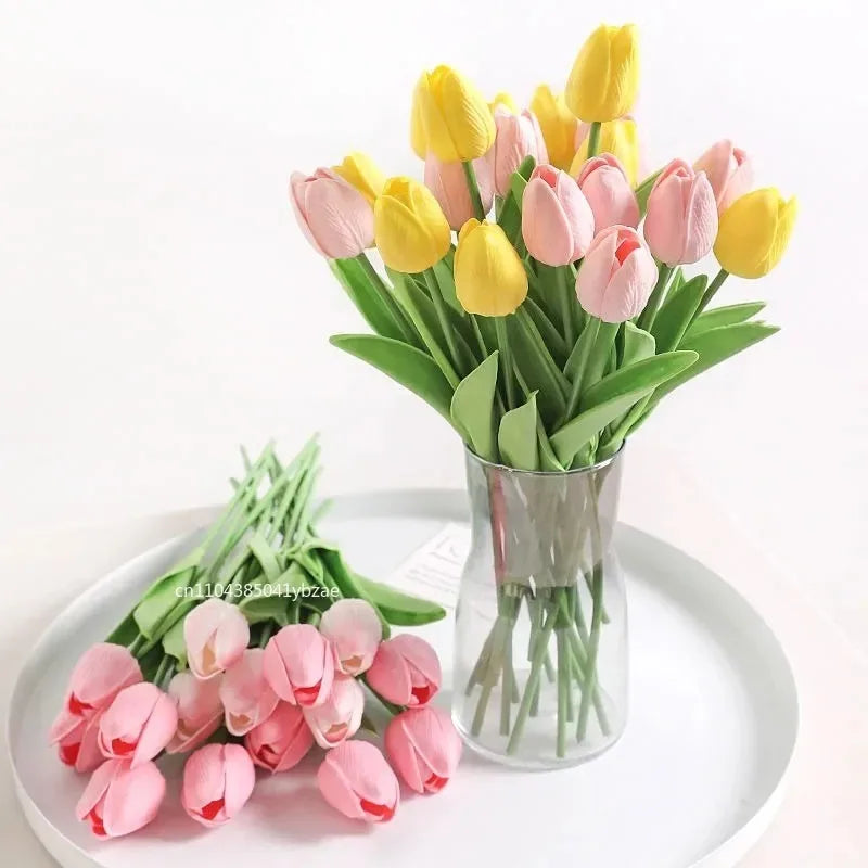 Artificial Flowers Tulip Bouquet Fake Flowers Wedding Garden Decoration Outdoor Home Garden Bouquet Vase Decor Plants