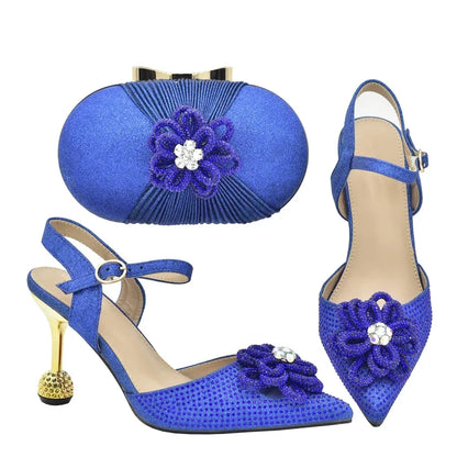 New Fashion Africa Women Shoes and Bags Set with Rhinestone Shoes for Women 2025 Designer Luxury Italian Shoe and Bag Set