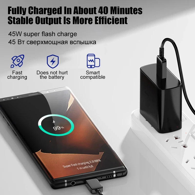 PD 45W Super Fast Charger For SAMSUNG Galaxy S21 S22 S23 S24 Ultra Fast Charging Phone USB C Charge Type C Cable 2M Wall Adapter