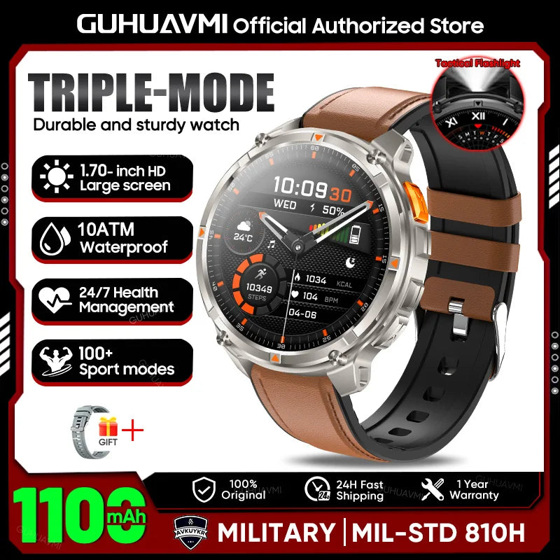 2026 New T-REX3 1100mAh Battery SmartWatch 10ATM Waterproof Compass Altitude HD Bluetooth call Sports Flashlight Smart Watch Men