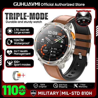 2026 New T-REX3 1100mAh Battery SmartWatch 10ATM Waterproof Compass Altitude HD Bluetooth call Sports Flashlight Smart Watch Men