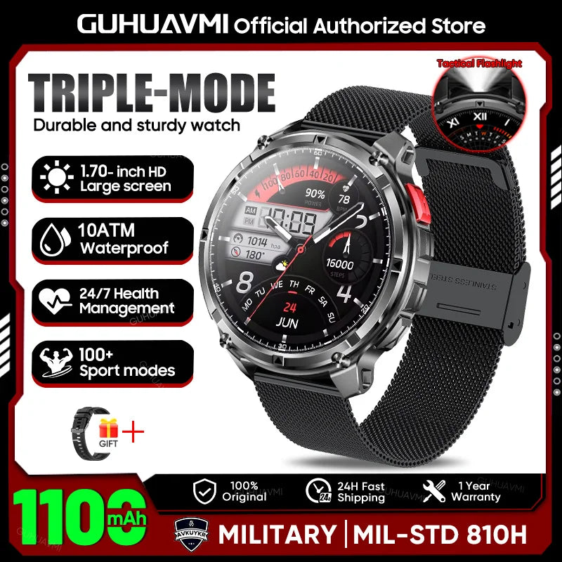 2026 New T-REX3 1100mAh Battery SmartWatch 10ATM Waterproof Compass Altitude HD Bluetooth call Sports Flashlight Smart Watch Men