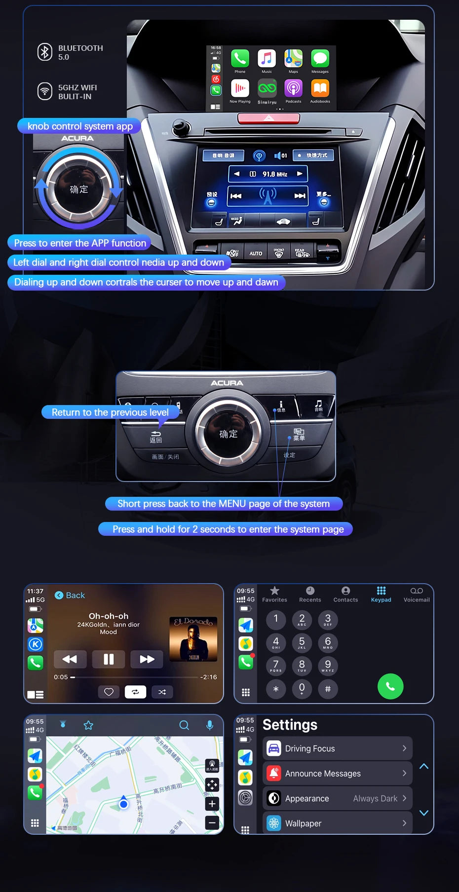 Car Ai Box Wireless Apple Carplay Android Auto For Acura YD3 MDX RDX TLX ILX RLX Honda Odyssey Original Screen Support Mirroring