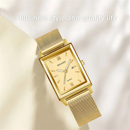 Men's Calendar Date Sport & Leisure Leather Clock 2023 Luxury Business Golden Stainless Steel Mesh Band Quartz Man Watches