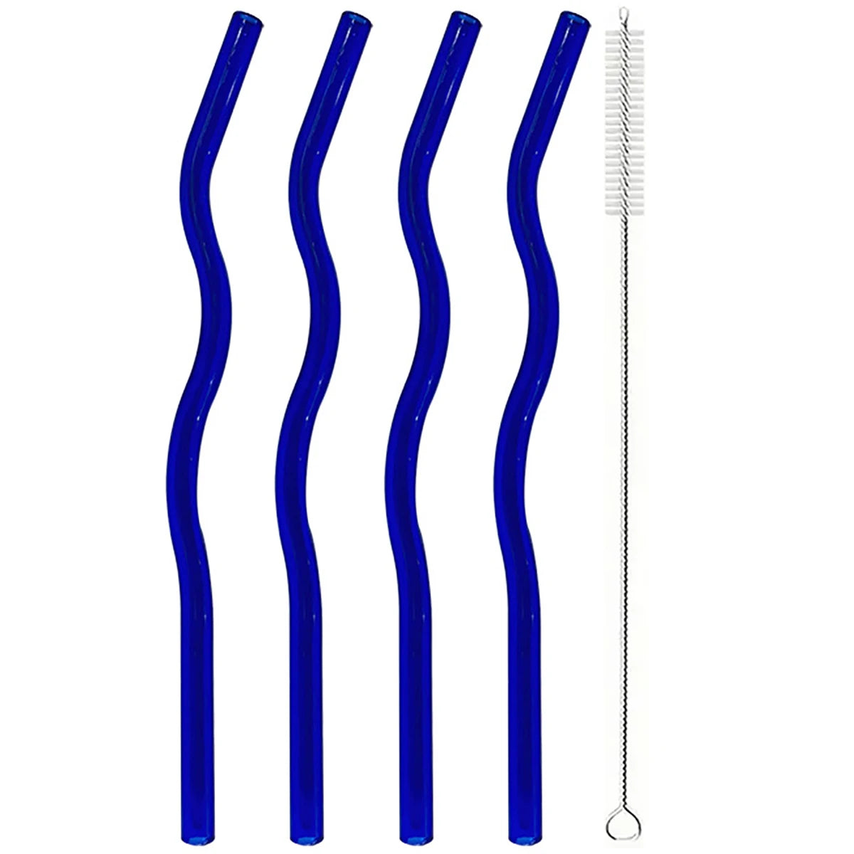 4pcs 200*8mm Glass Straws Wavy Colorful Drinking Straw Set with Brush High Borosilicate Glass Straw Kitchen Party Bar Drinkware
