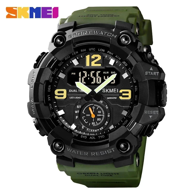 Skmei Dual Movement 3 Time Sport Wristwatch Mens Waterproof Electronic Watches Montre Homme Shockproof Digital Men Watch 1637