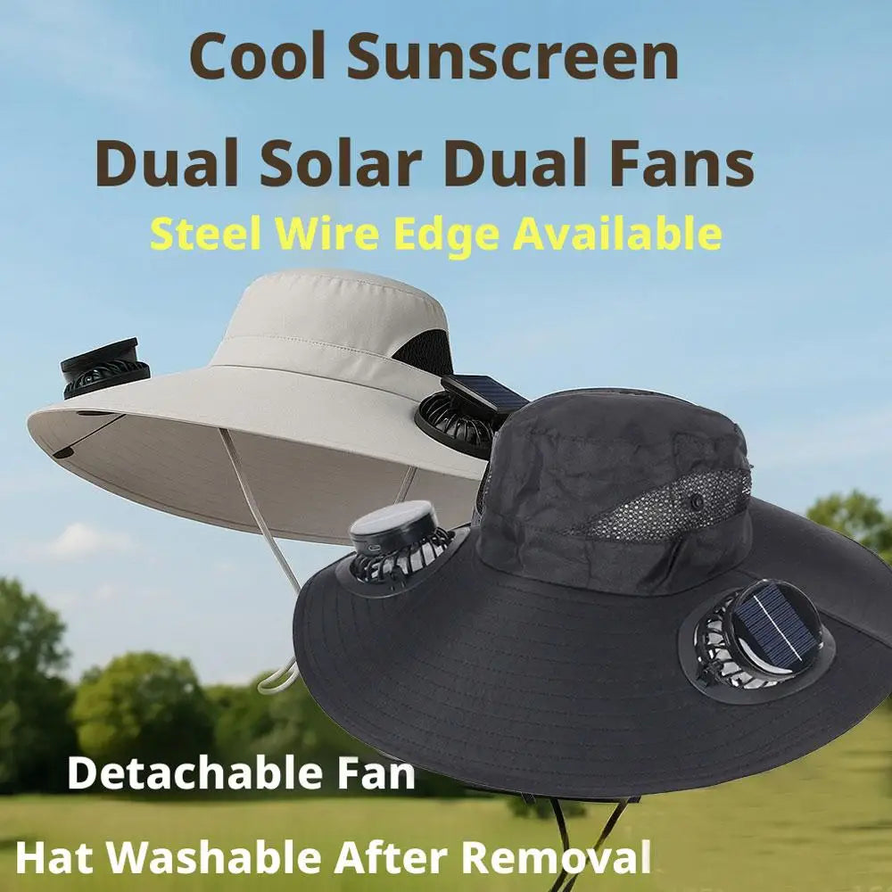 New Multi-Function Solar Fan Sun Hat - Waterproof Fishing Hat with Built-In USB Charging & Wide Brim for UV/Heat Protection
