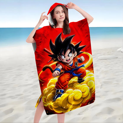 Dragon Ball Z Kid Goku Hooded Bath Towel, Parent-Child Matching Microfiber Quick Dry Absorbent Bathrobe Poncho for Beach Swim