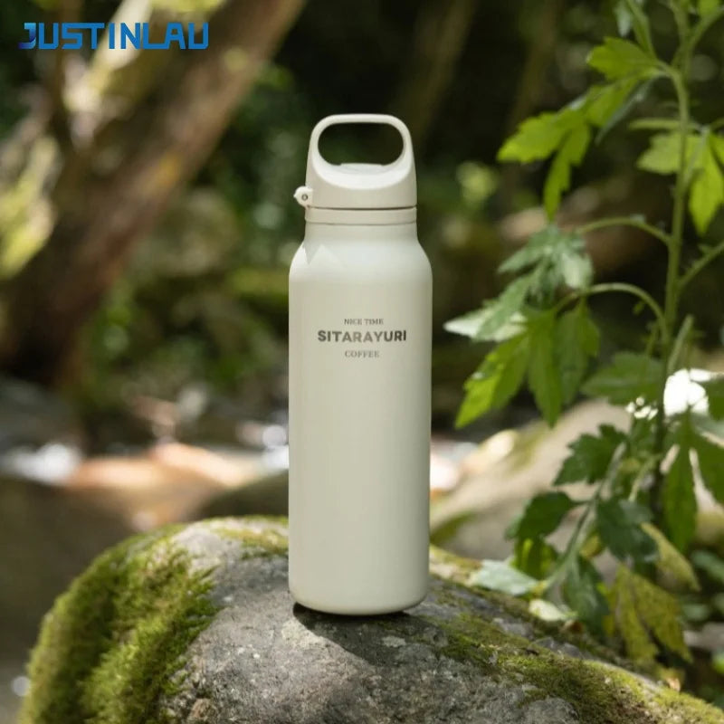 JUSTINLAU 600ML Insulated Bottle with Pop-up Lid Stainless Steel Keep Hot＆Cold Thermal Mug Outdoor Sports/Travel Water Cups