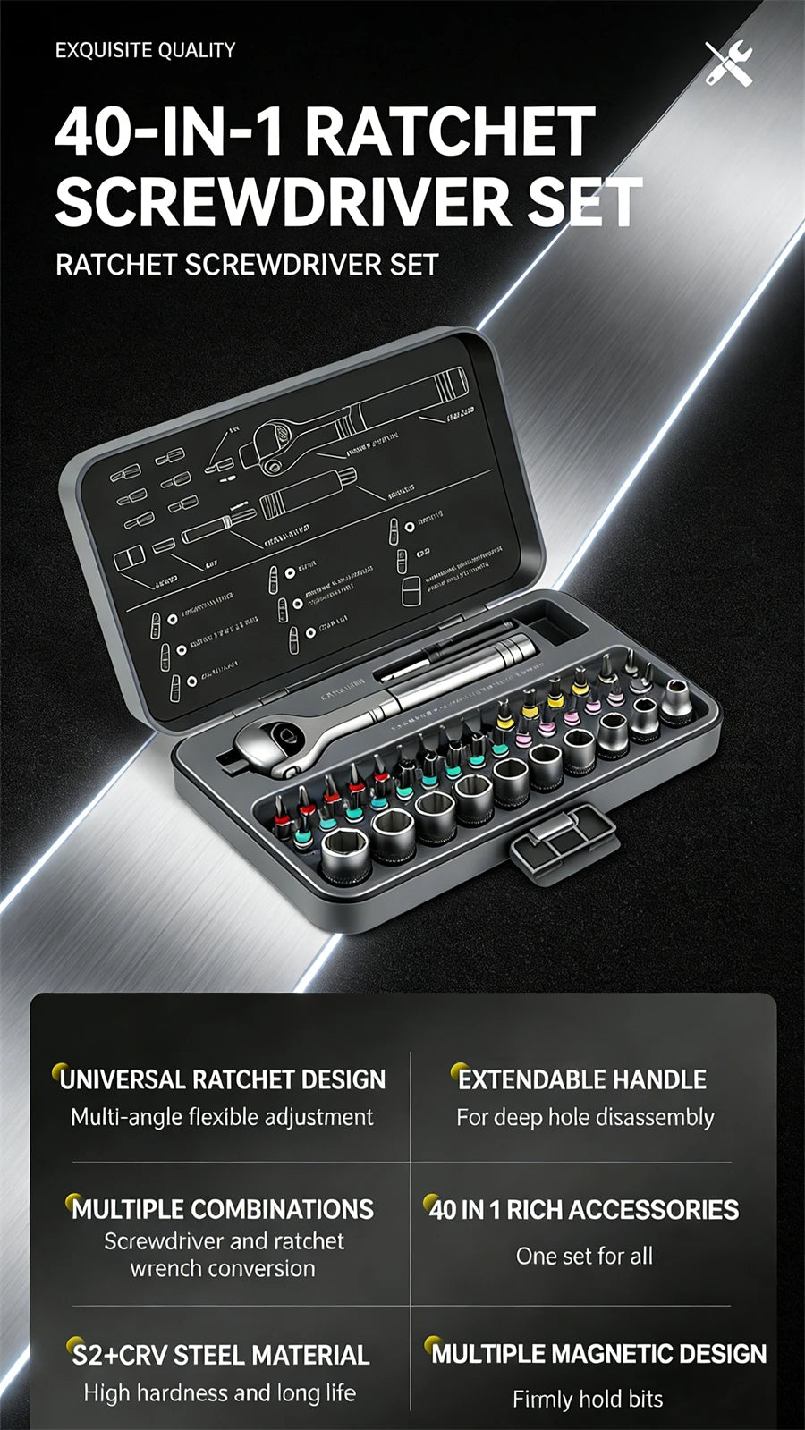 2026 New Ratchet Screwdriver Set Magnetic Wrench Semi-automatic Multi-purpose Sleeve Toolbox Bicycle Repair Tools DIY Tools Kit