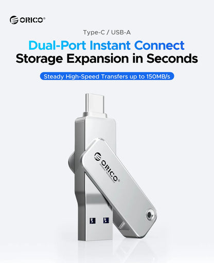 ORICO 128GB USB C Flash Drive Dual USB 3.2 Flash Drive Type C + USB A Portable Type-C Flash Drive 2-in-1 USB-C Thumb Drive