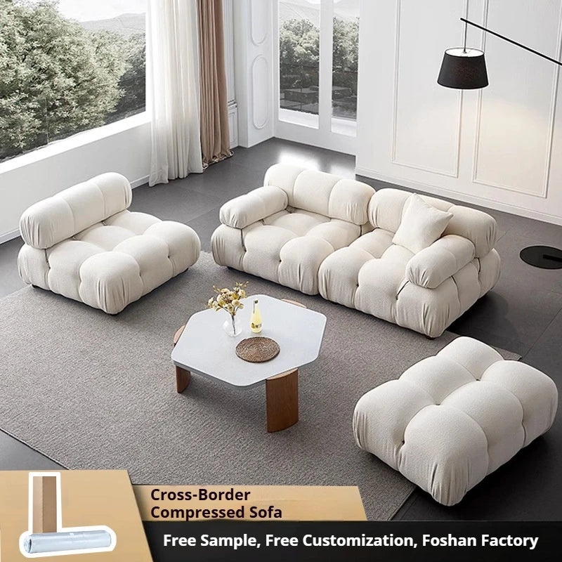 Any Size Custom Cream Teddy Fabric Modular Sofa Combine Modules High Elastic Latex Foam Fill Nordic Minimalist Living Room Sofa