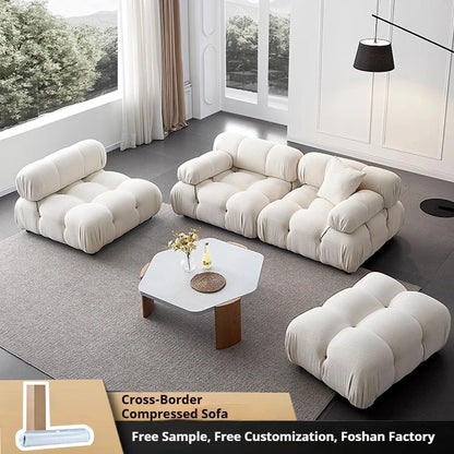 Any Size Custom Cream Teddy Fabric Modular Sofa Combine Modules High Elastic Latex Foam Fill Nordic Minimalist Living Room Sofa