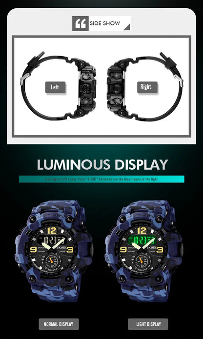 Skmei Dual Movement 3 Time Sport Wristwatch Mens Waterproof Electronic Watches Montre Homme Shockproof Digital Men Watch 1637