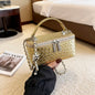 Retro Women Crossbody Bag Woven Pattern Soft PU Leather Handbag Multi Function Adjustable Chain Strap Shoulder Bag for Commute