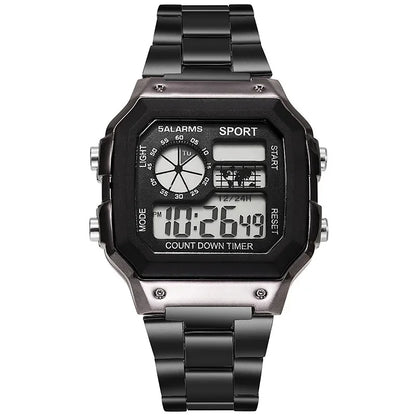 YIKAZE Luxury Men's Business Watch Stainless Steel Strap Men Digital Watch Luminous Multifunction Sports Electronic Wristwatch