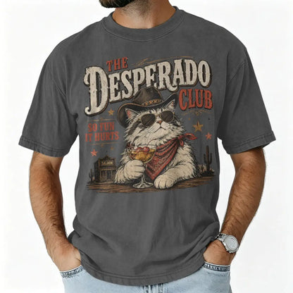 Vintage Washed Western Cowboy Cat T-shirt Cute Animal Manga T-shirts Men Women Cotton Casual Oversized T Shirt Tops