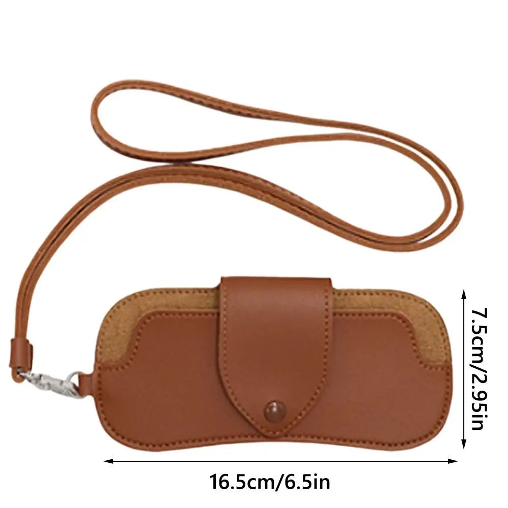 PU Leather Sunglasses Storage Bag with Lanyard Solid Color Sunglasses Pouch Portable Durable SunGlasses Holder