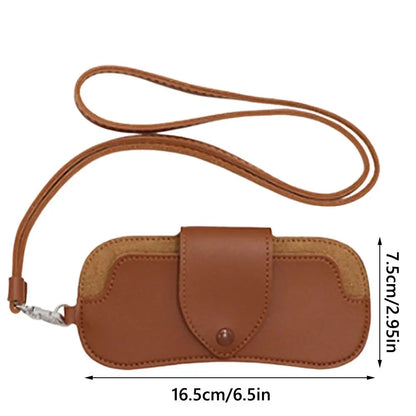 PU Leather Sunglasses Storage Bag with Lanyard Solid Color Sunglasses Pouch Portable Durable SunGlasses Holder