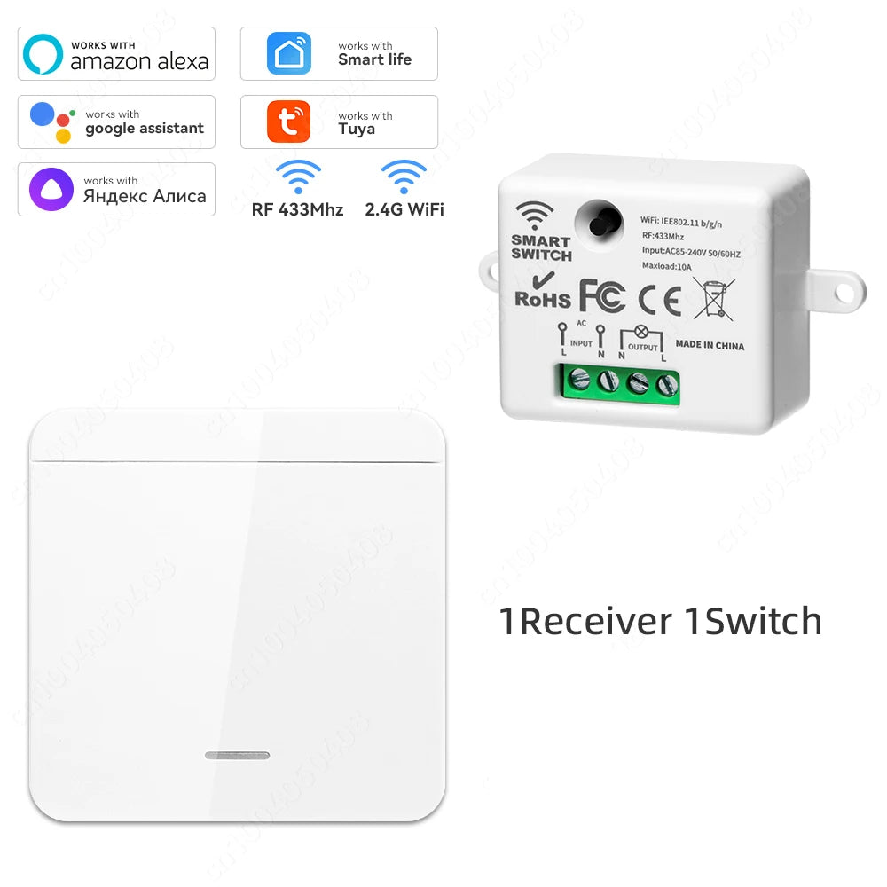 Tuya WiFi Smart Switch RF 433Mhz Wireless Switch 86 Wall Panel Mini Relay Module Smart Home Gadgets Voice for Alice Alexa Google