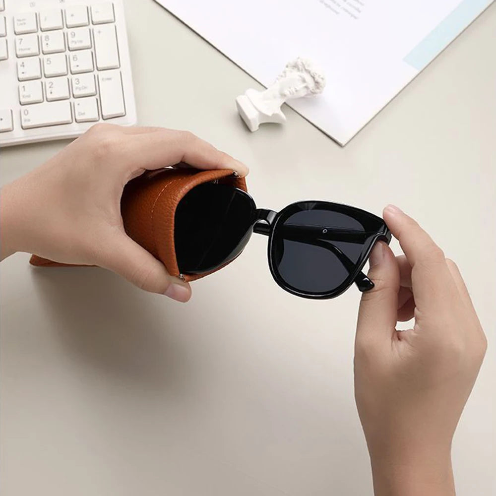 Litchi Magnetic Automatic Closing Glasses Bag Men Women Fashion Portable Soft PU Leather Reading Sunglasses Protective Pouch