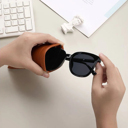 Litchi Magnetic Automatic Closing Glasses Bag Men Women Fashion Portable Soft PU Leather Reading Sunglasses Protective Pouch