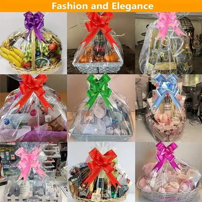 25/50 pct large clear cellophane bag with bow, perfect for gift baskets and gift wrapping Christmas New Year holiday decorations