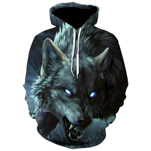 2023 Men's Oversized Hoodie 3D Wolf Animals Pattern Ferocious Warrior Fashion Sweatshirt Loose Street Funny Tracksuits Fitness