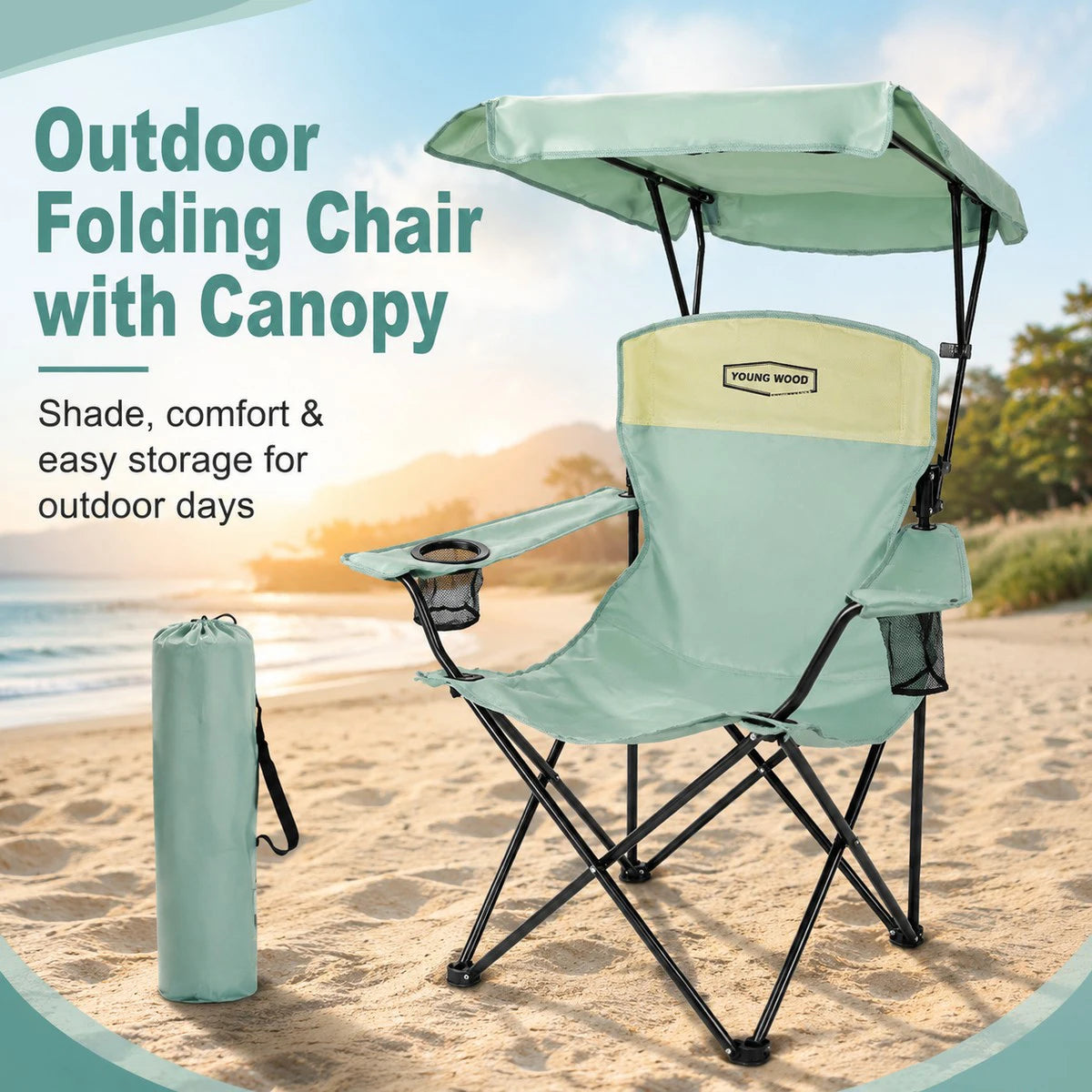 Camping Chair with Canopy, Beach Chair with Shade,Portable,Lightweight Oversized for All, Easy to Open and Close Without Install