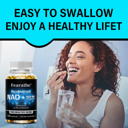 NAD Supplement, 1500 Mg - Liposomal NAD+ Supplement with Resveratrol, Supports Cellular Health, Endurance & Healthy Aging
