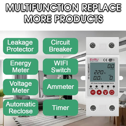 Tuya WiFi Smart Energy Meter Power kWh Meter Earth Leakage Over Under Voltage Protector Time Relay Device Switch Circuit Breaker