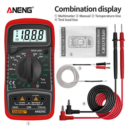 Digital Multimeter Professional ANENG AN8205C AC/DC Voltage Meter DC Current Resistance Diode -40℃~1000℃ LCD Backlight Tester