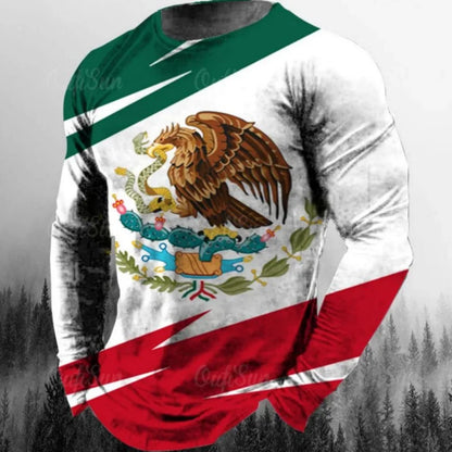 Fashion Mexican Flag T-Shirts Mexico 3D Print Men Woman Long Sleeve T Shirt Streetwear Oversized Harajuku Kids Tees Top Clothing