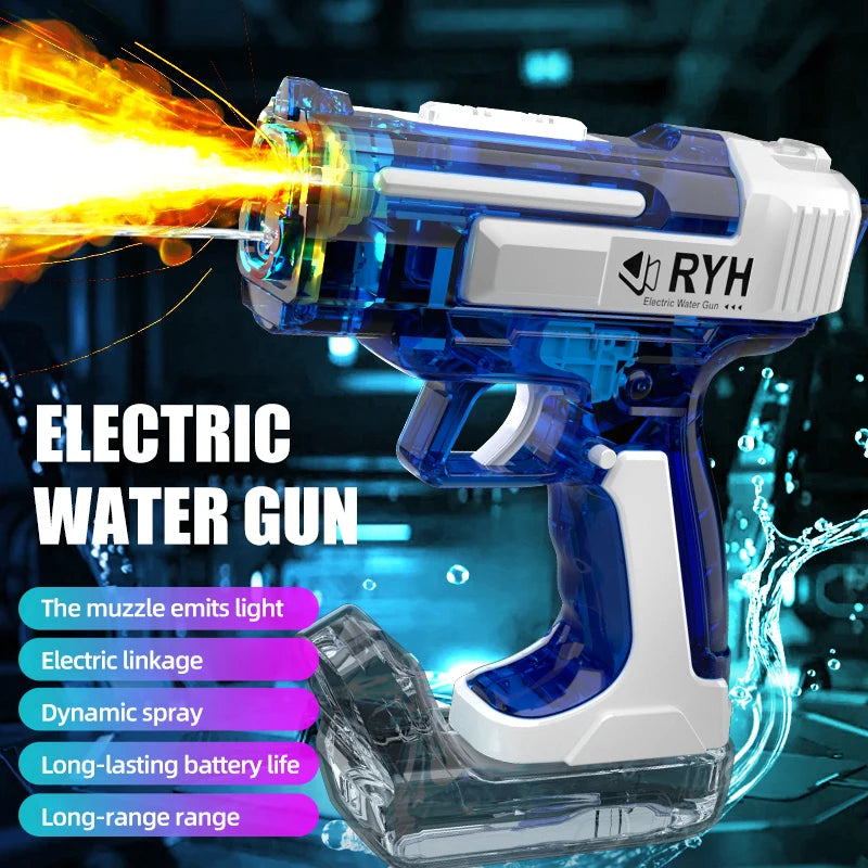 Electric Water Gun with Lights Continuous Firing Squirt Gun Long Range Shooting Watergun Mist Spray Water Pistol Outdoor Toy
