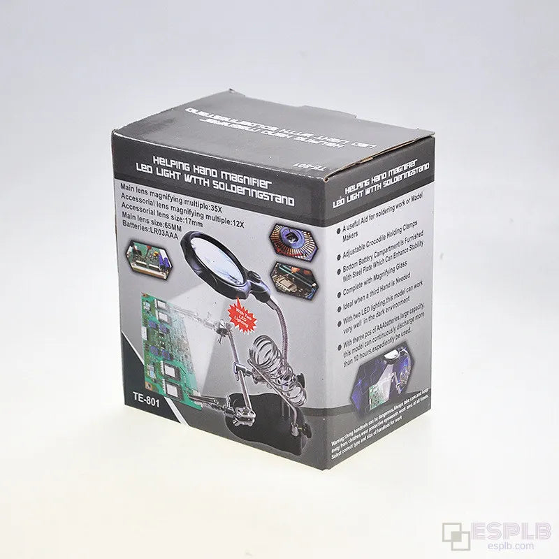 ESPLB 3.5X 12X Helping Hands Third Hand Soldering Iron Welding Stand Station with 2 LED Clip Welding Magnifier Magnifying Glass