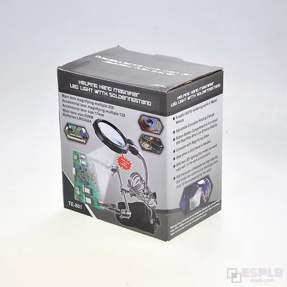 ESPLB 3.5X 12X Helping Hands Third Hand Soldering Iron Welding Stand Station with 2 LED Clip Welding Magnifier Magnifying Glass