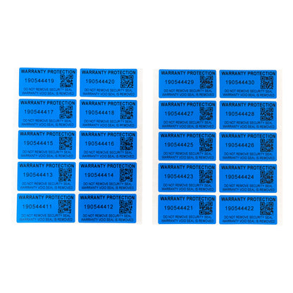 100pcs Blue 40x20mm Tamper-Proof Warranty Stickers Anti-Counterfeiting Seal Labels with Serial Number Two-Dimensional Code