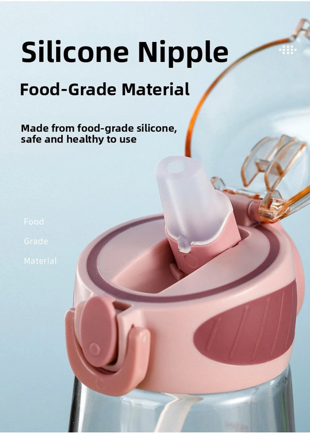 Portable Plastic Water Straw Cup Drop Proof with Scale Sippy Cup Leak-proof Food-Grade Silicone Water Bottle