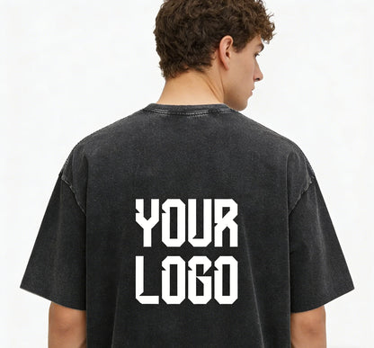 European washed retro round neck short sleeved shirt for men and women, 100% pure cotton, customizable logo